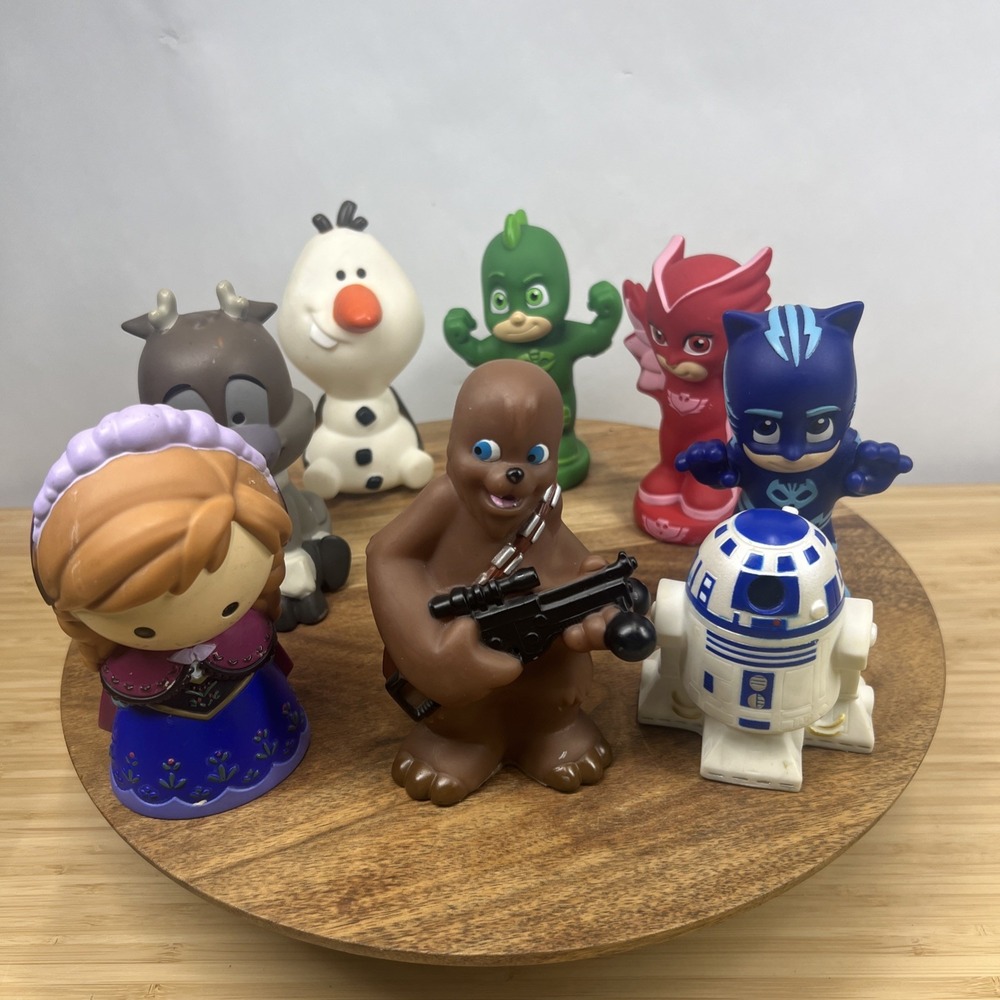 Lot of 8‎ Disney Bath Toys – Star Wars, Frozen, PJ Masks – Vinyl Squeeze Figures